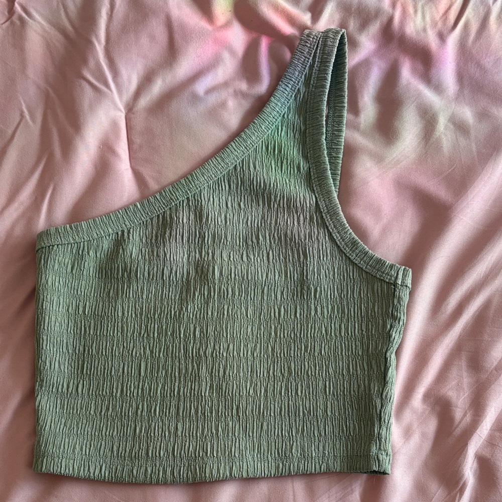 American Eagle One-Shoulder Green Textured Women's Crop Top
